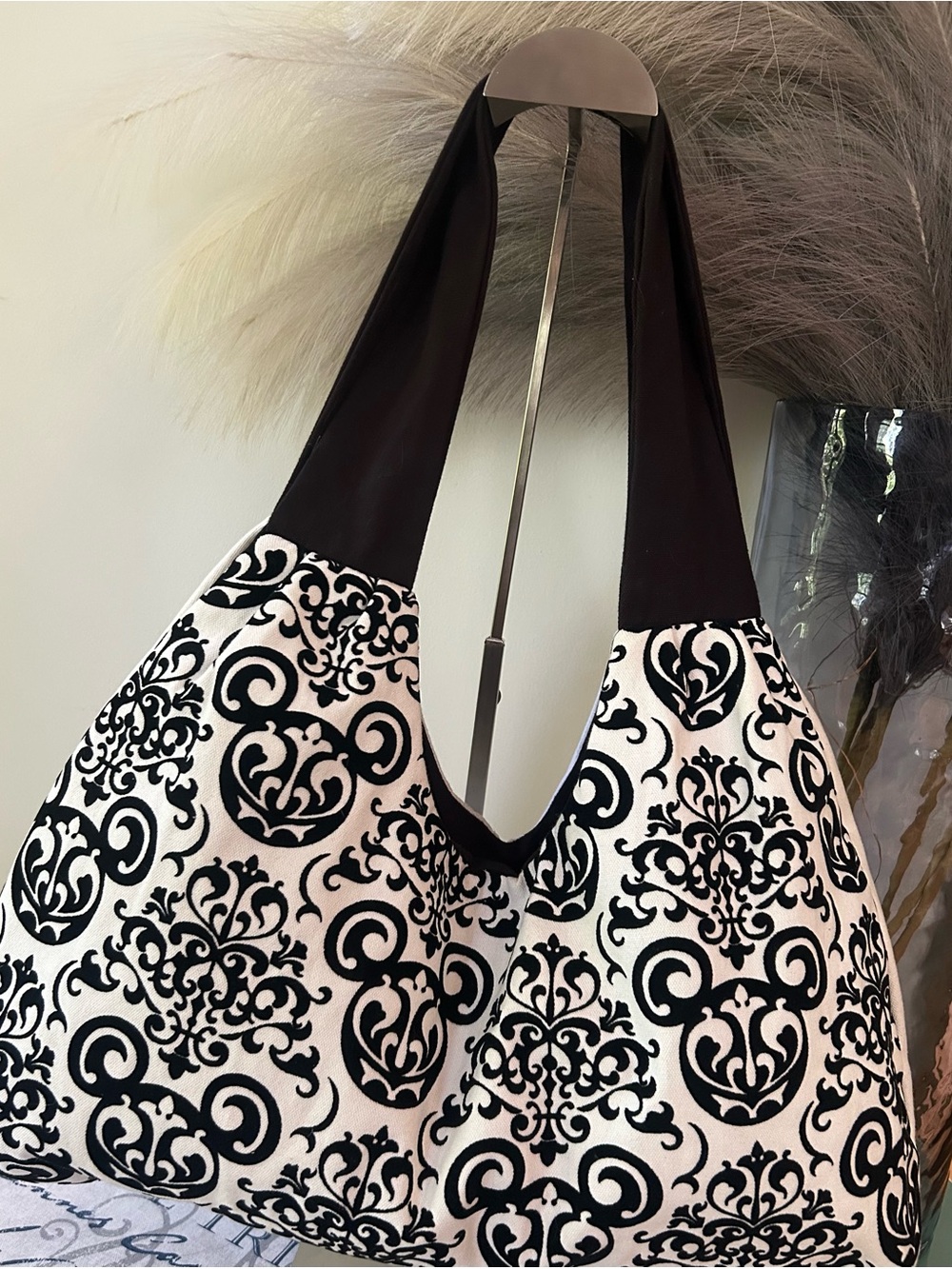 Disneyland Parks Collectible Mickey Mouse Damask Velvet Shoulder Tote Bag - Picture 9 of 9